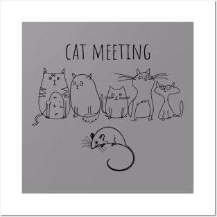 Cute cat meeting with mouse Posters and Art